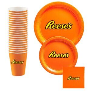Candy Name Birthday Party Dinnerware, Bright Orange Party Plates, 60 Piece Set